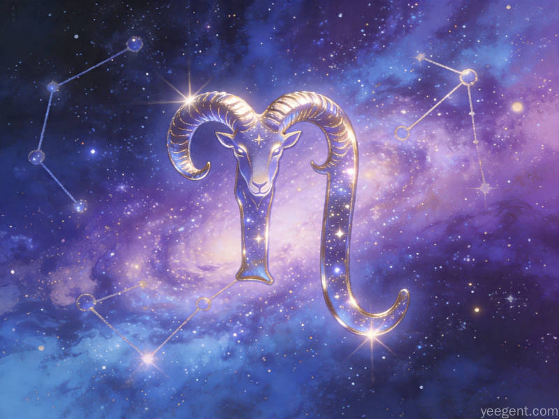 白羊十二星座主题插图:火焰元素星空构图的艺术化呈现
