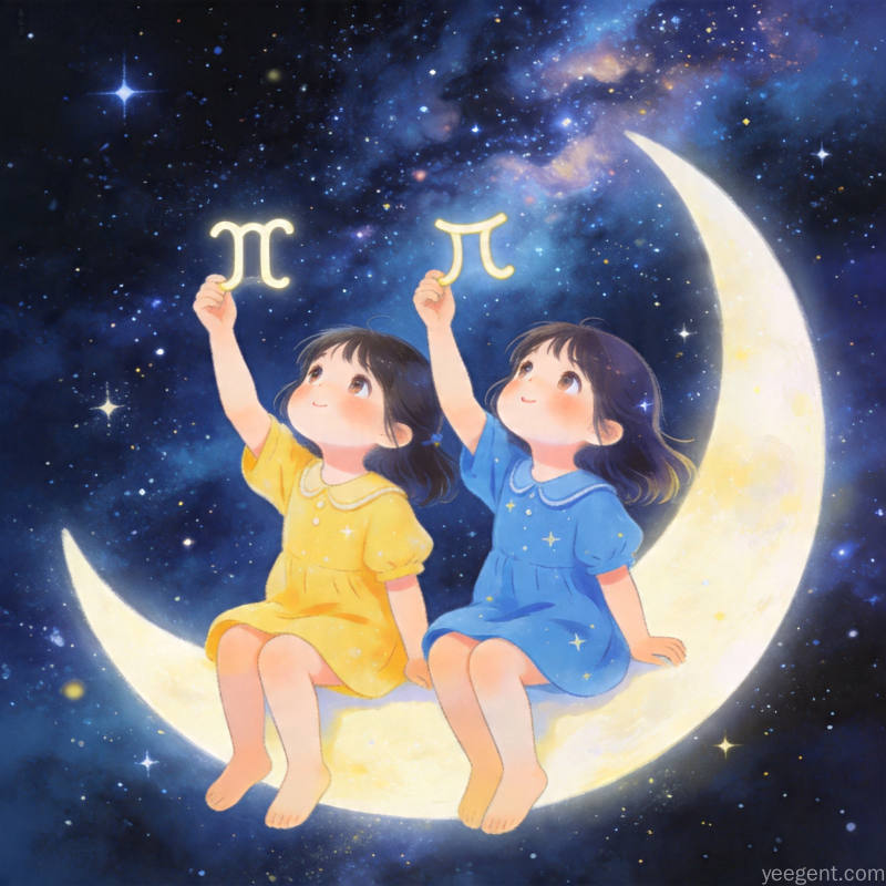 传统命理学双子文化图:双子座符号与光影交错风格的概念插图