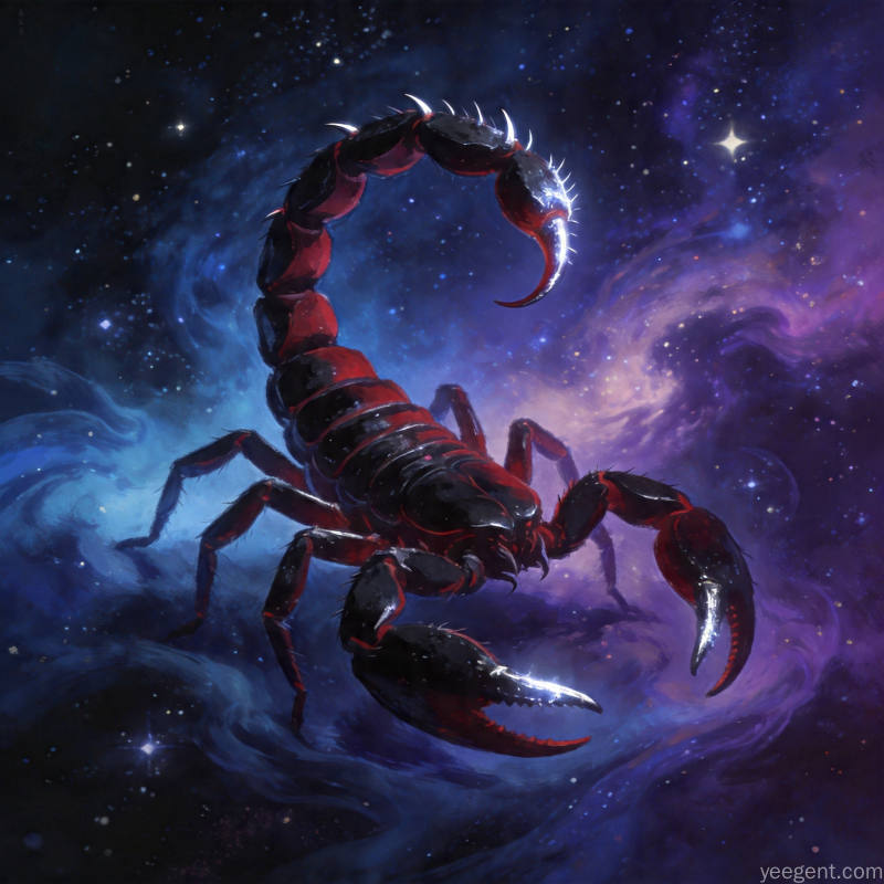 传统命理学天蝎文化图:天蝎座符号与深邃星河风格的概念插图