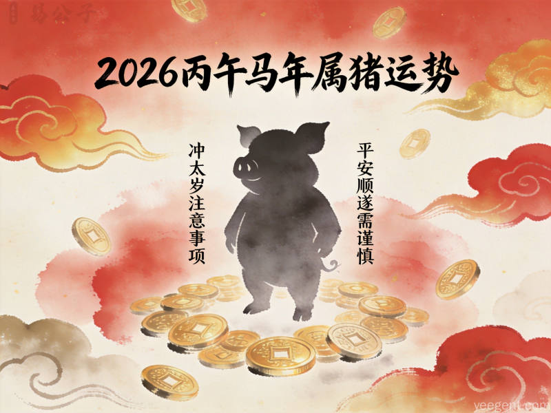 属猪人与属蛇属猴相冲相害关系图,融入祥云和古典纹样设计