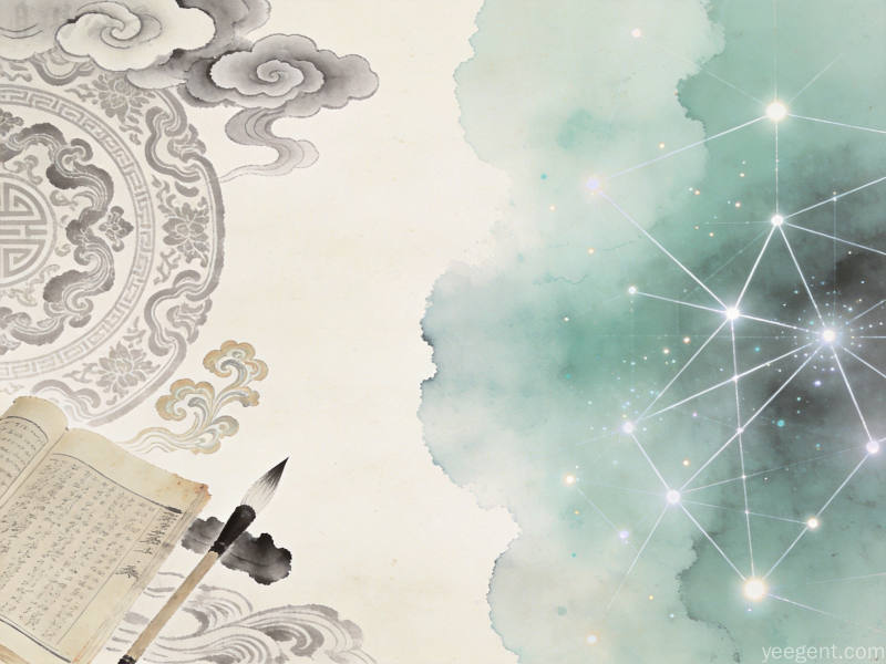 水墨留白风格的传统与现代交汇图,古典纹样渐变为现代几何线条清雅素净