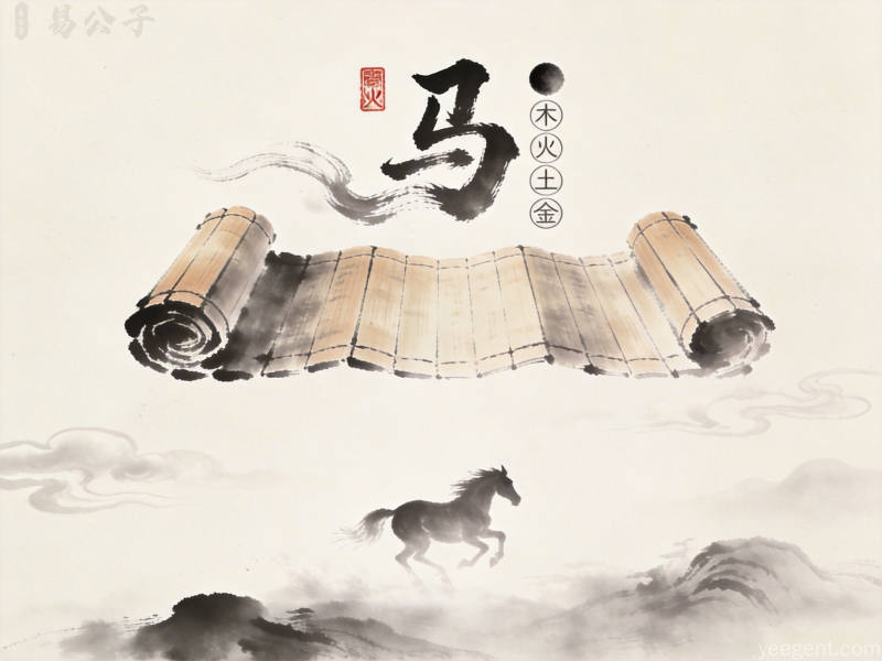 古籍书页风格呈现五行相生相克原理,展示木生火等传统命理概念