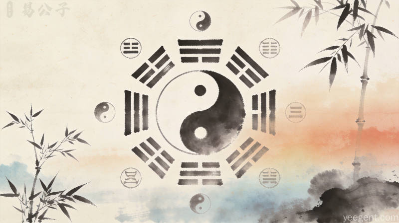 2026困局求生智慧：水墨风格命盘与罗盘图案，象征趋吉避凶的国学智慧
