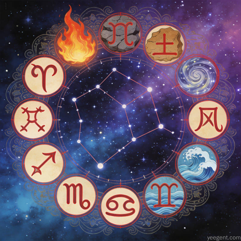 星座四元素图解,火象土象风象水象星座分类展示,星座配对基础知识普及