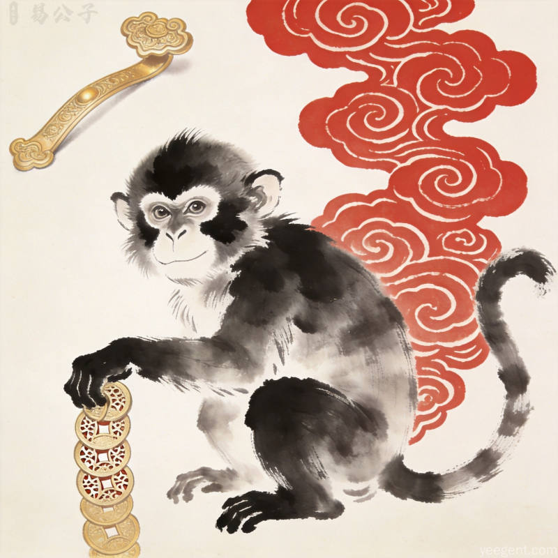 生肖文化图案:吉祥金币与祥云元素,喜庆富贵中国传统风格