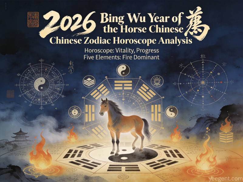 太岁方位与生肖影响示意图传统金石篆刻风格天干地支图午火方位标注配生肖马元素体现传统厚重的易学文化氛围