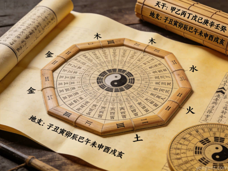 古籍书页中的命理调整方法,宣纸纹理风格,祥云与太极元素点缀,意境悠远