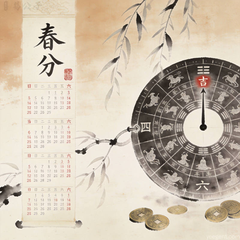 同一吉日不同时辰对比图,工笔水墨风格,体现五行生克与时辰流转的玄妙关系