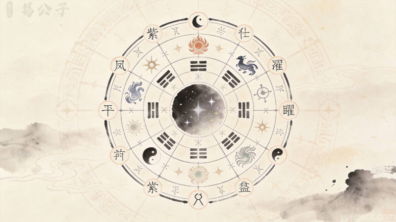 紫微斗数十二宫位解析,命盘格局与星曜配置,传统文化命理学术,古籍书页风格
