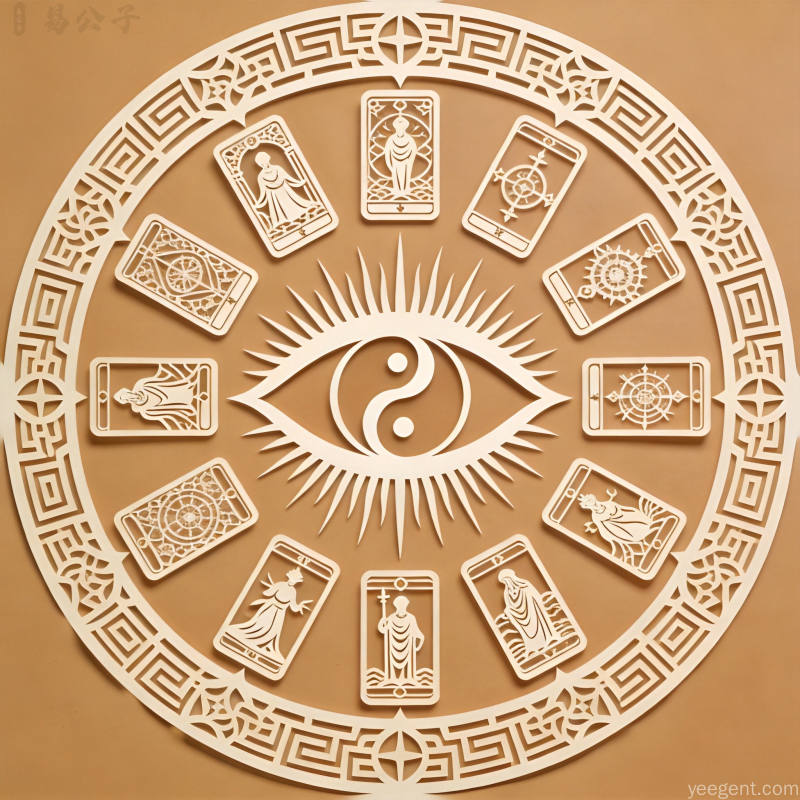 赛博玄学神秘符号解读,塔罗文化与传统文化融合插画