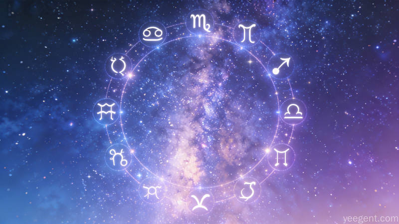 手绘水彩风格星座运势图,柔和星光与梦幻色调,十二星座符号与星座运势主题