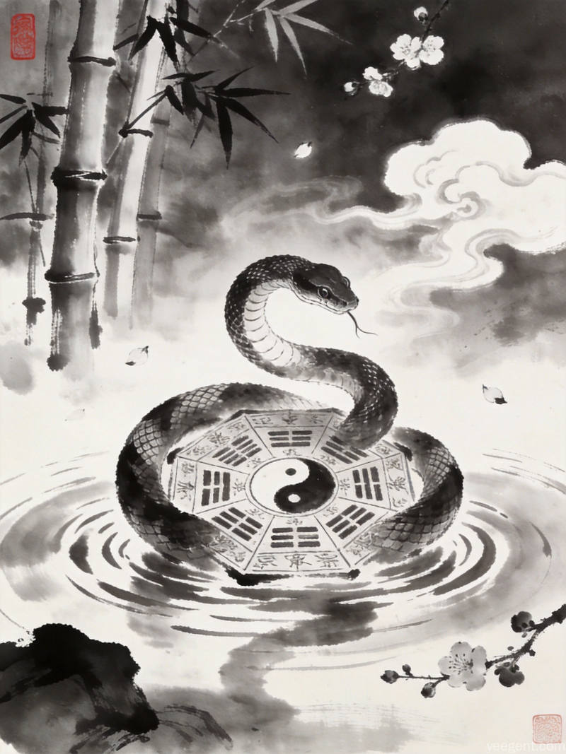 古籍风格特写,蛇与古籍典籍交相辉映,呈现古典雅致的书卷气息
