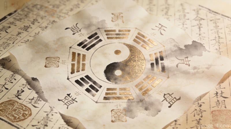 流年运势分析图,太极图与四季轮转元素结合,体现阴阳调和与传统哲学智慧