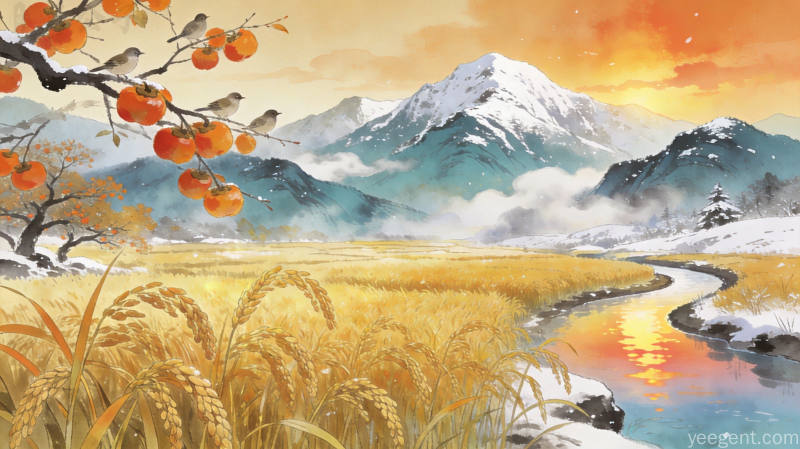 二十四节气四季更替图,节气与自然变化,国风插画作品
