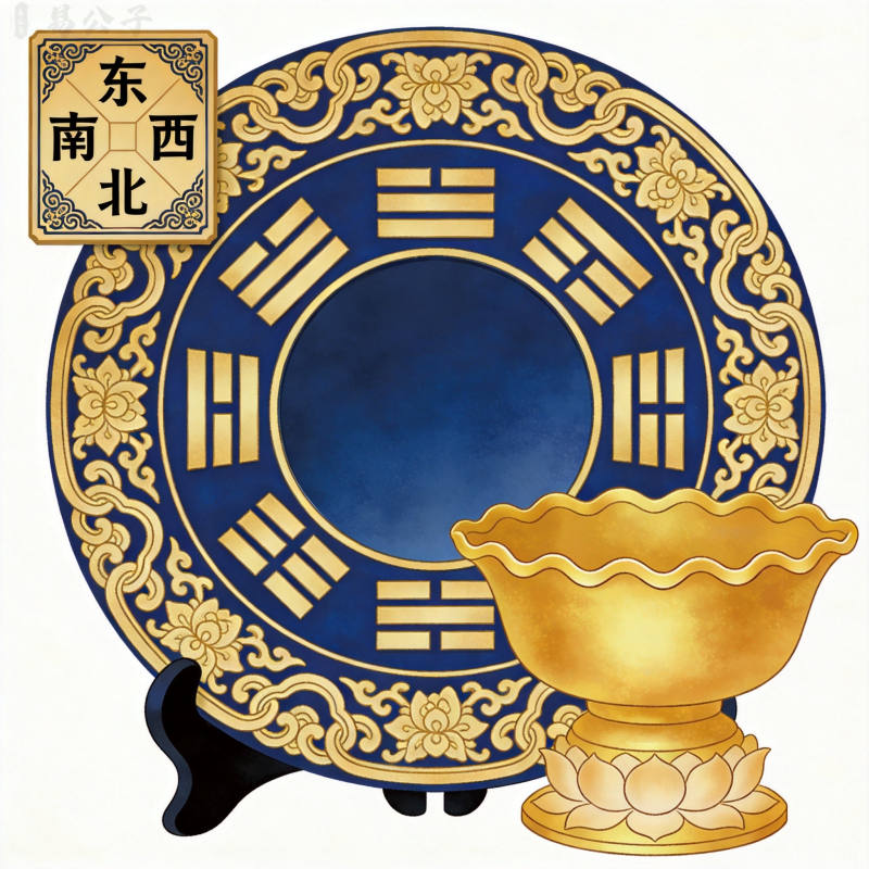 房子越住越顺的秘密净亮和配图——摆件装饰、平面设计风格、八卦镜传统美学插画