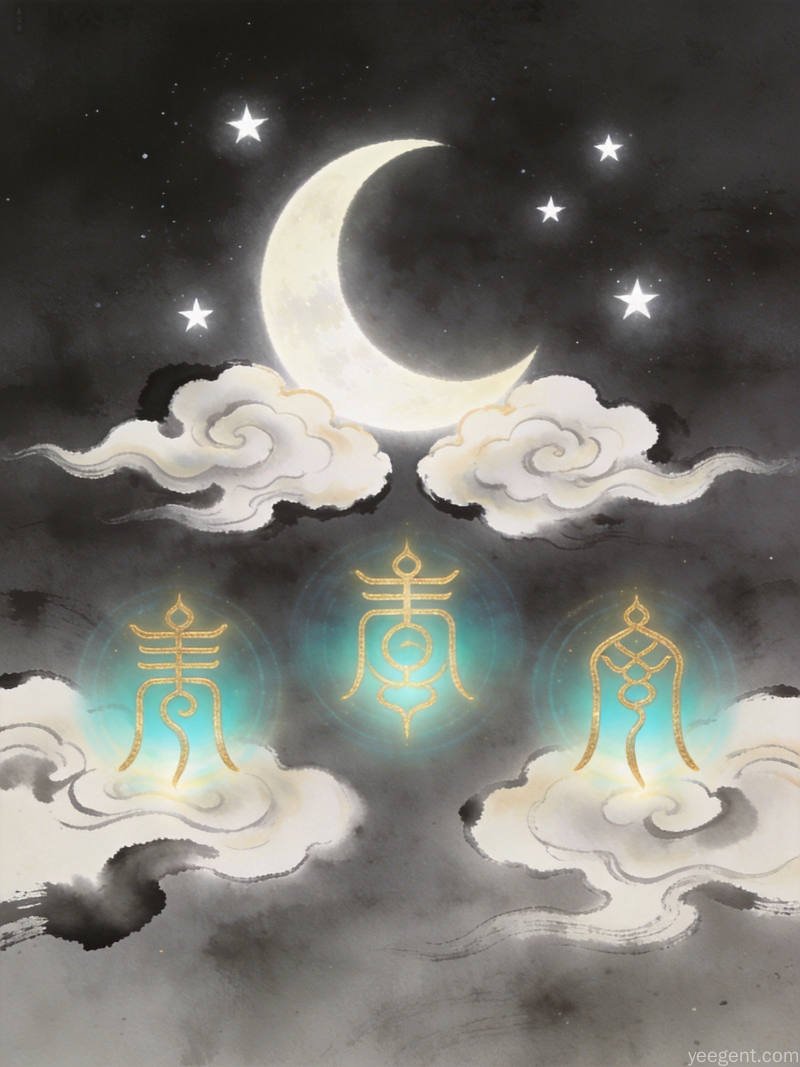 周公解梦十大吉利梦境解析你梦到过几个配图——祥云幻境、水墨晕染风格、星月传统美学插画