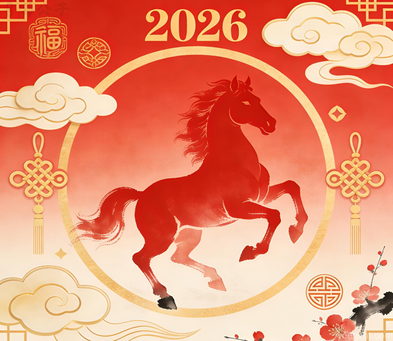 属马人2026年财务规划:水墨风格骏马与算盘图案,象征属马人理性理财、开源节流、稳健积累财富