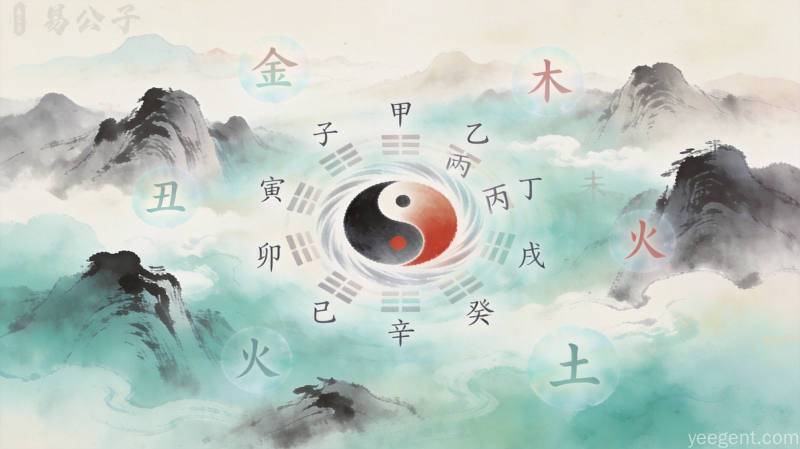 AI批八字准不准DeepSeek与ChatGPT实测对比配图——天干地支、水墨渐变风格、天干地支传统
