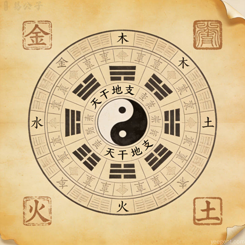 AI批八字准不准DeepSeek与ChatGPT实测对比配图——五行符号、宣纸纹理风格、五行符号传统