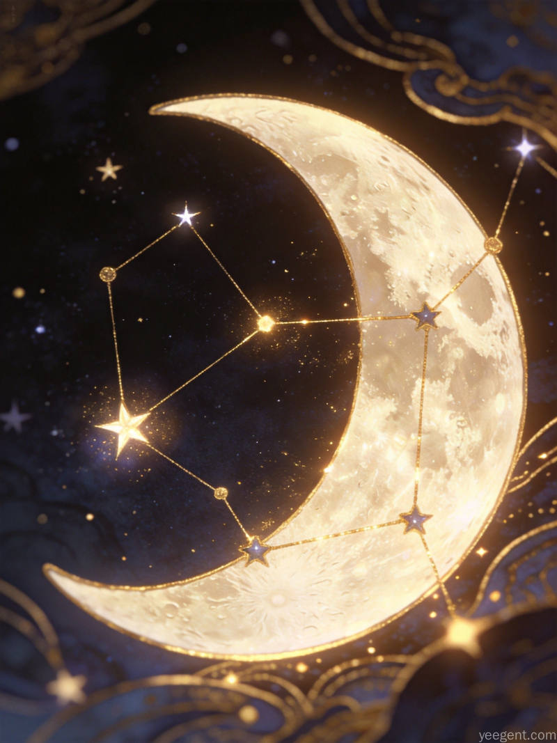 塔罗进阶为什么要练射覆配图——星月图案、现代插画风格、星座连线传统美学插画