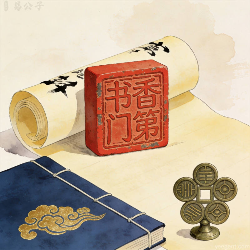 八字五行起名如何选对喜用神配图——五行符号、印章风格风格、卷轴传统美学插画