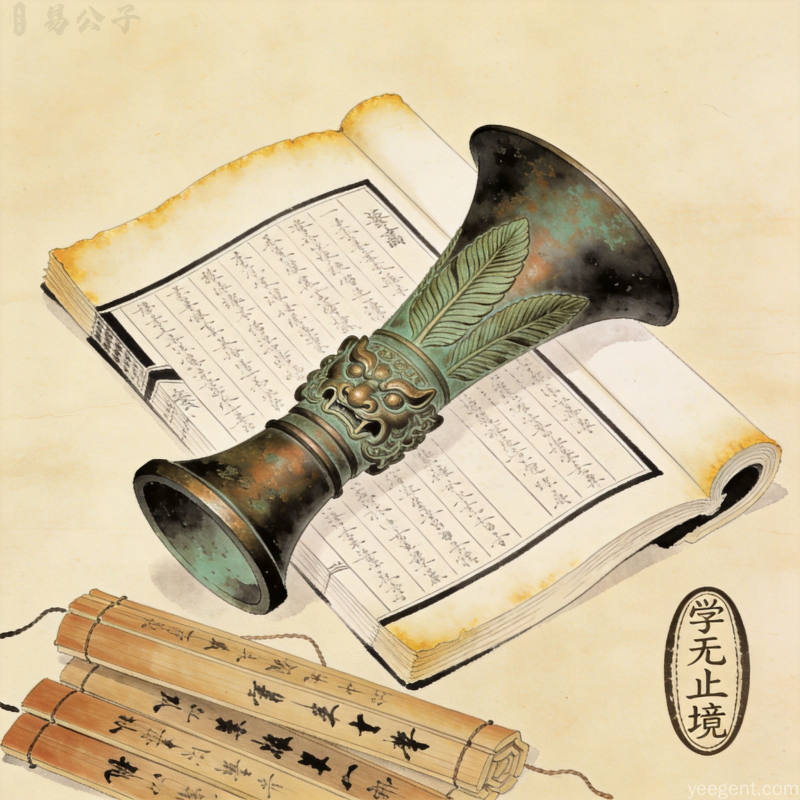 奇门遁甲高效学习指南从入门到精进的科学路径配图——古代学术、工笔画风风格、青铜器传统美学插画