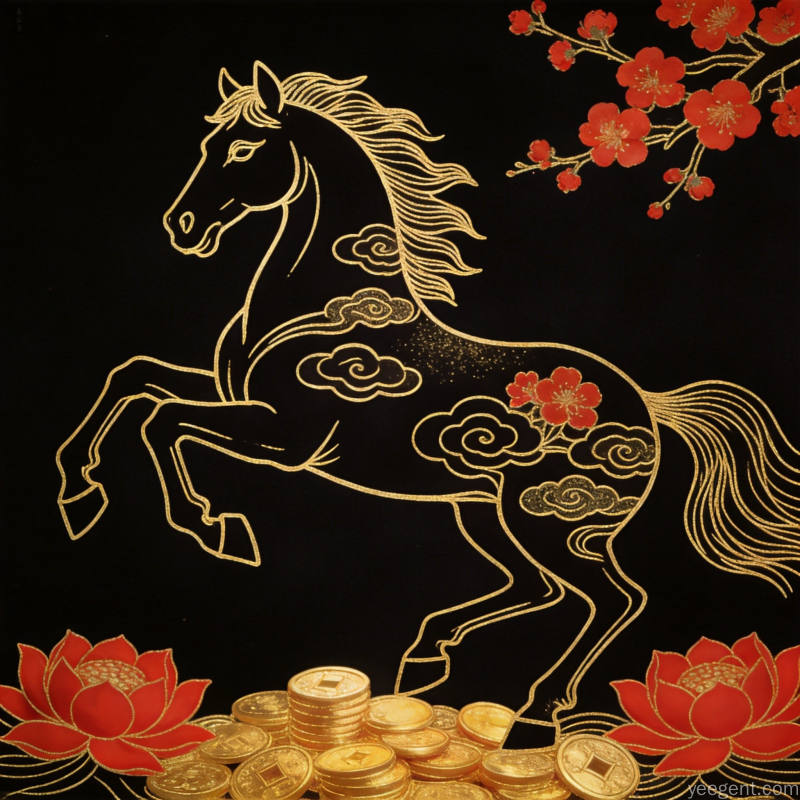 水墨渐变风格展现火焰能量翻腾升腾,暖色调从暗红到亮橙的过渡,传统祥云纹样点缀其间,象征本命年能量汇聚与突破