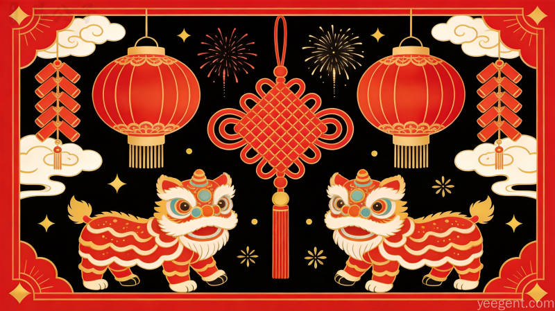 传统春节装饰元素,展现红红火火的节日氛围