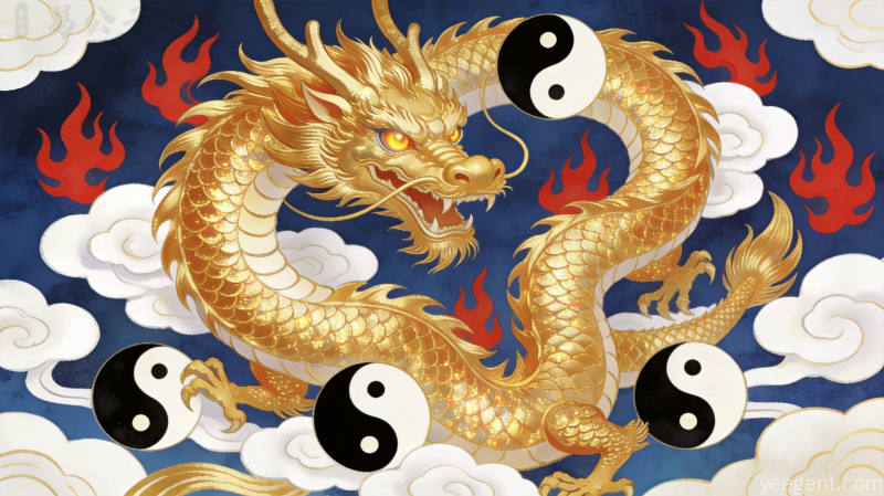 十二生肖阴阳分类插图,古典与现代交融的设计风格,富贵华美色彩