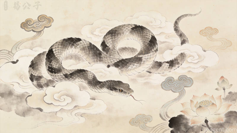 白蛇祥瑞意象的艺术呈现,金色与墨色交织的传统吉祥纹样