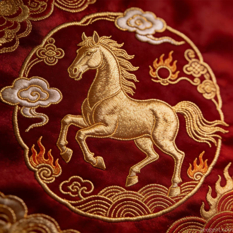 民间剪纸风格马年窗花图案,融合生肖马与传统吉祥纹样