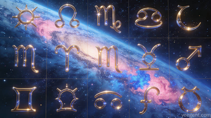 梦幻星空背景下的星座符号排列,体现星座文化的神秘美感