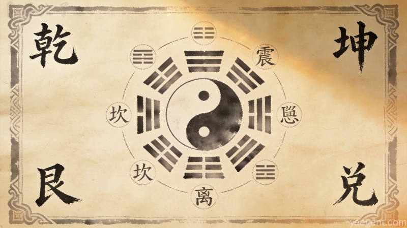 古籍风格易学经典梅花易数文化意象图:北宋邵雍观梅创数道法自然哲学精神的文化遗产