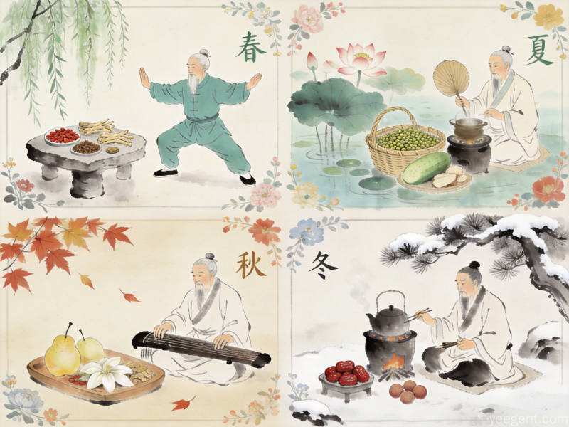 二十四节气养生图展现春夏秋冬四季传统中医养生智慧