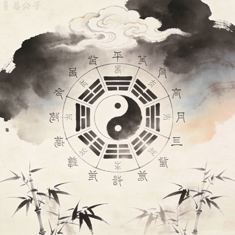 金线勾勒的八字命盘结构图搭配古书卷轴元素展现命理学术体系