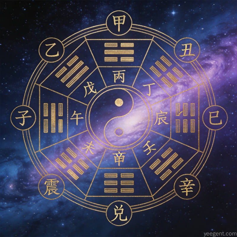 奇门遁甲八门分布格局示意图,星空银河背景