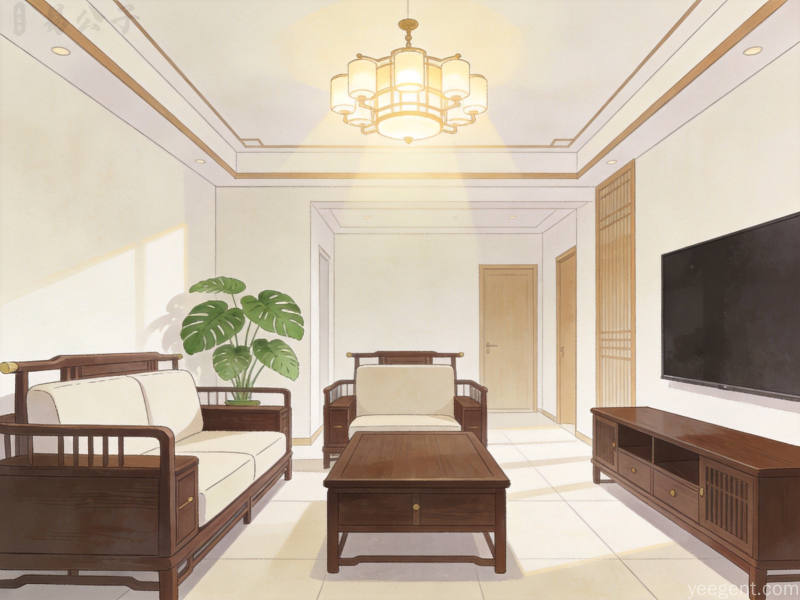 客厅杂乱摆放场景插画,枯萎绿植和堆叠杂物纸箱占据空间角落,与整洁环境形成鲜明对比的反面教材画面