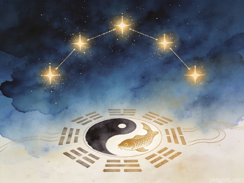 北斗七星连线与传统太极八卦符号星空图