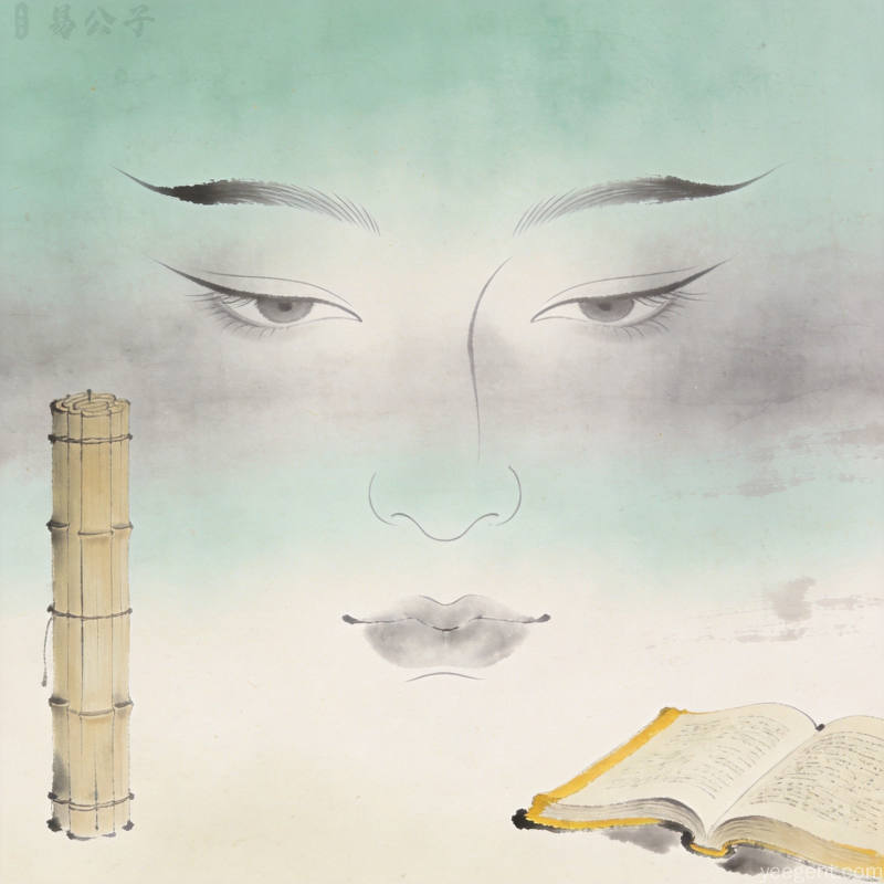 剪纸艺术风格的五官面相图谱,搭配梅兰竹菊纹样,古典雅致