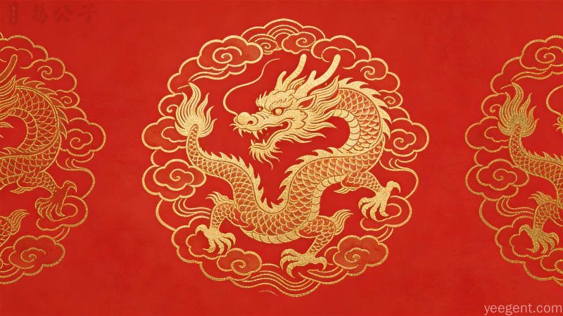 中国传统文化中生肖龙象征权威力量与吉祥如意图案