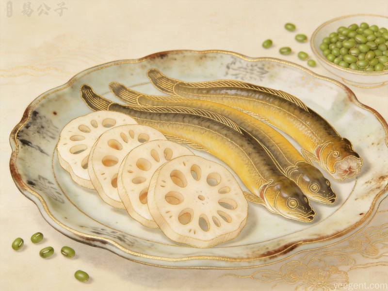 传统养生食材莲藕黄鳝绿豆精致呈现