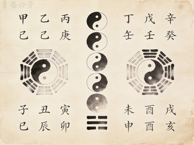 古籍书页风格六爻卦象阴阳爻符号图