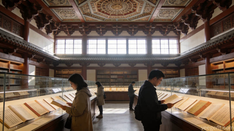 国家图书馆珍藏的历代道德经版本在展柜中陈列