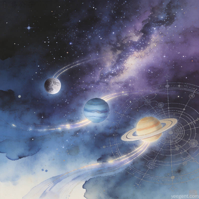 水星逆行期间在天球背景中呈现S形弯曲轨迹的天文观测示意