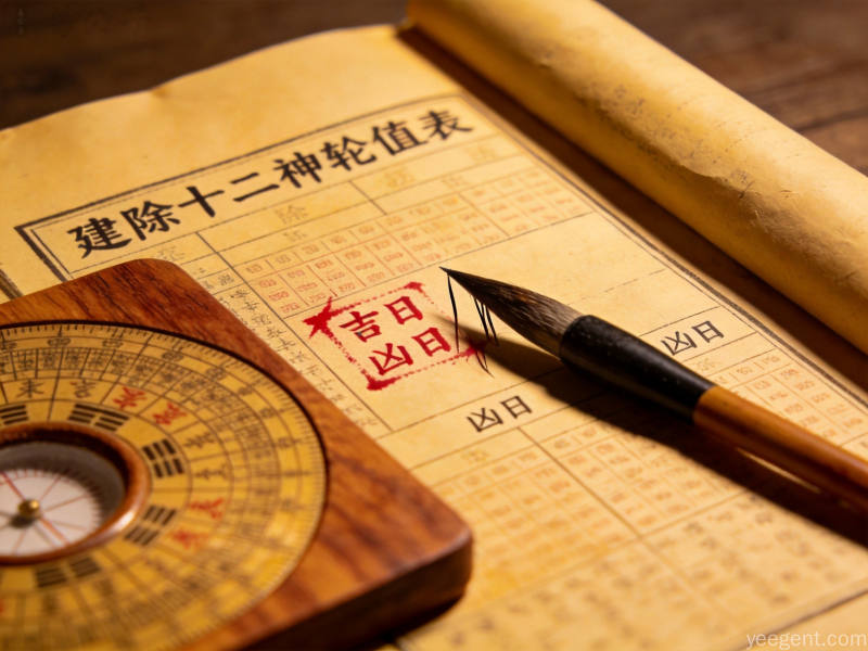 古典风格择日工具组合展示罗盘与日历对照