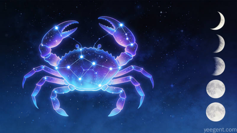 星空梦幻风格的巨蟹座符号与月亮星轨图案