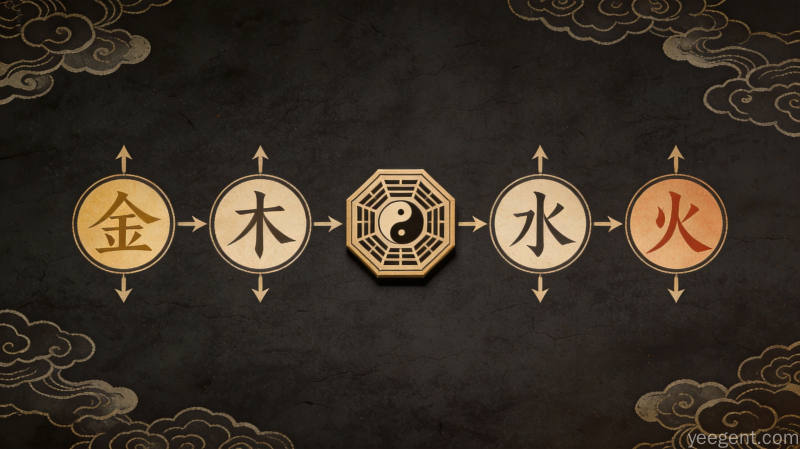 古籍质感的先天八卦数理排列搭配竹简砚台元素