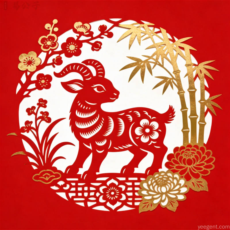 剪纸艺术风格的生肖图案辅以梅兰竹菊,红金配色呈现传统民俗韵味