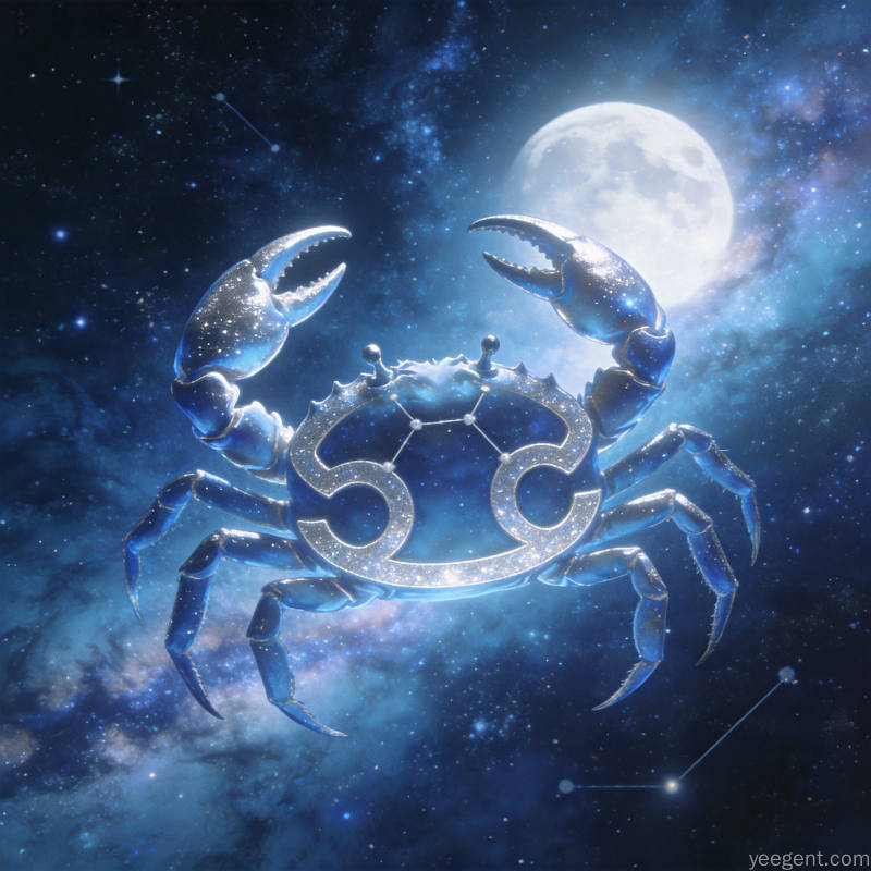 梦幻星空风格的巨蟹座符号与银河，浪漫唯美的星象意境