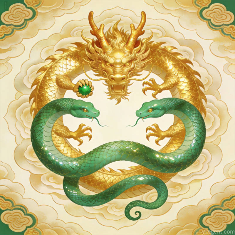 国潮风格的龙纹与传统图案装饰画